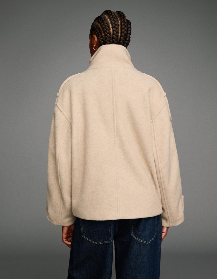 Veste en tissu à col cheminée-Écru