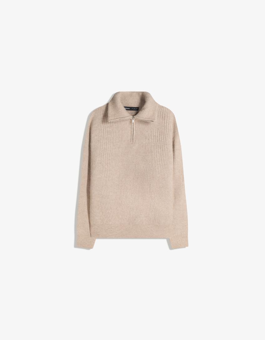 Jersey cuello cremallera-Beige