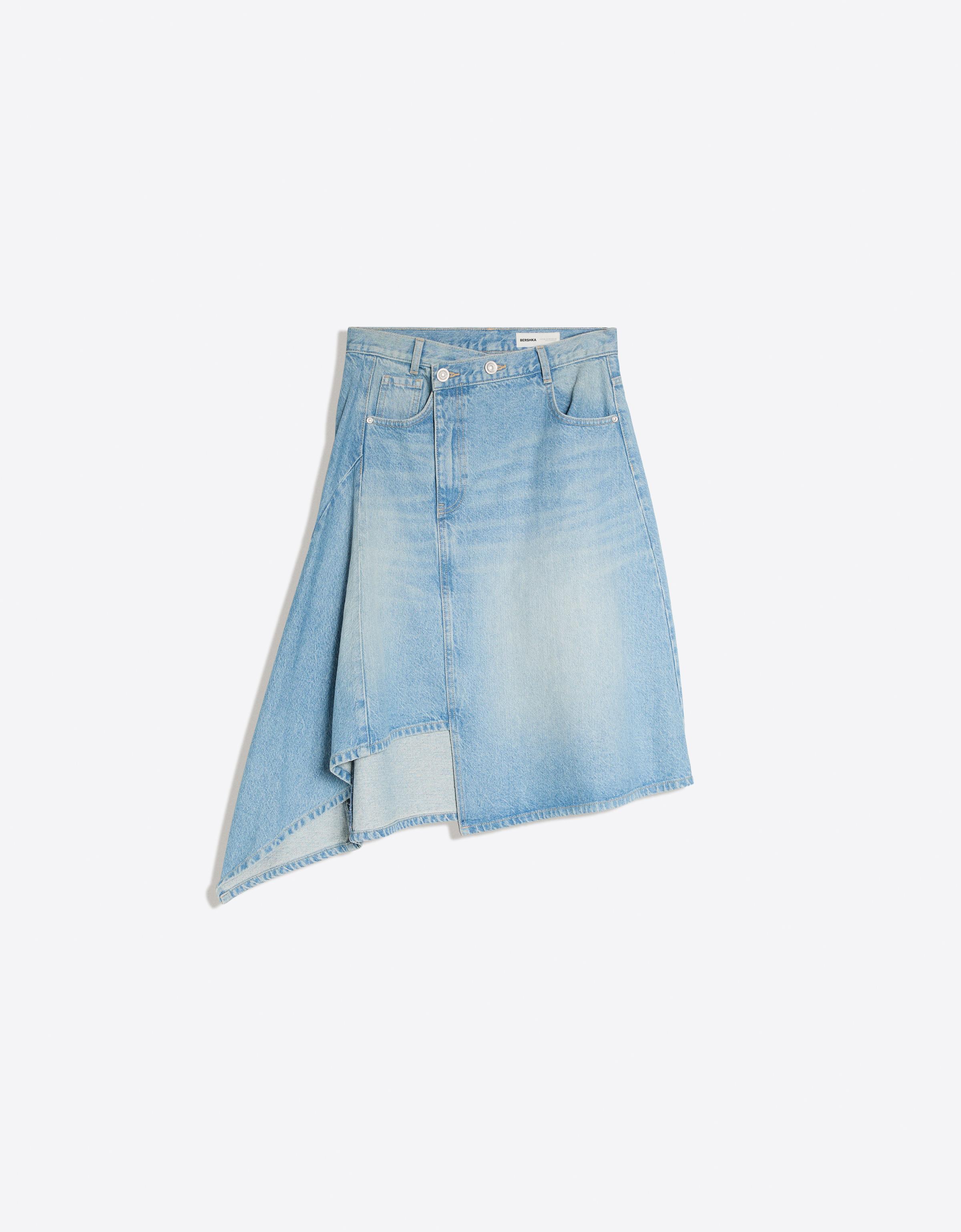 Asymmetric denim midi skirt — Light blue