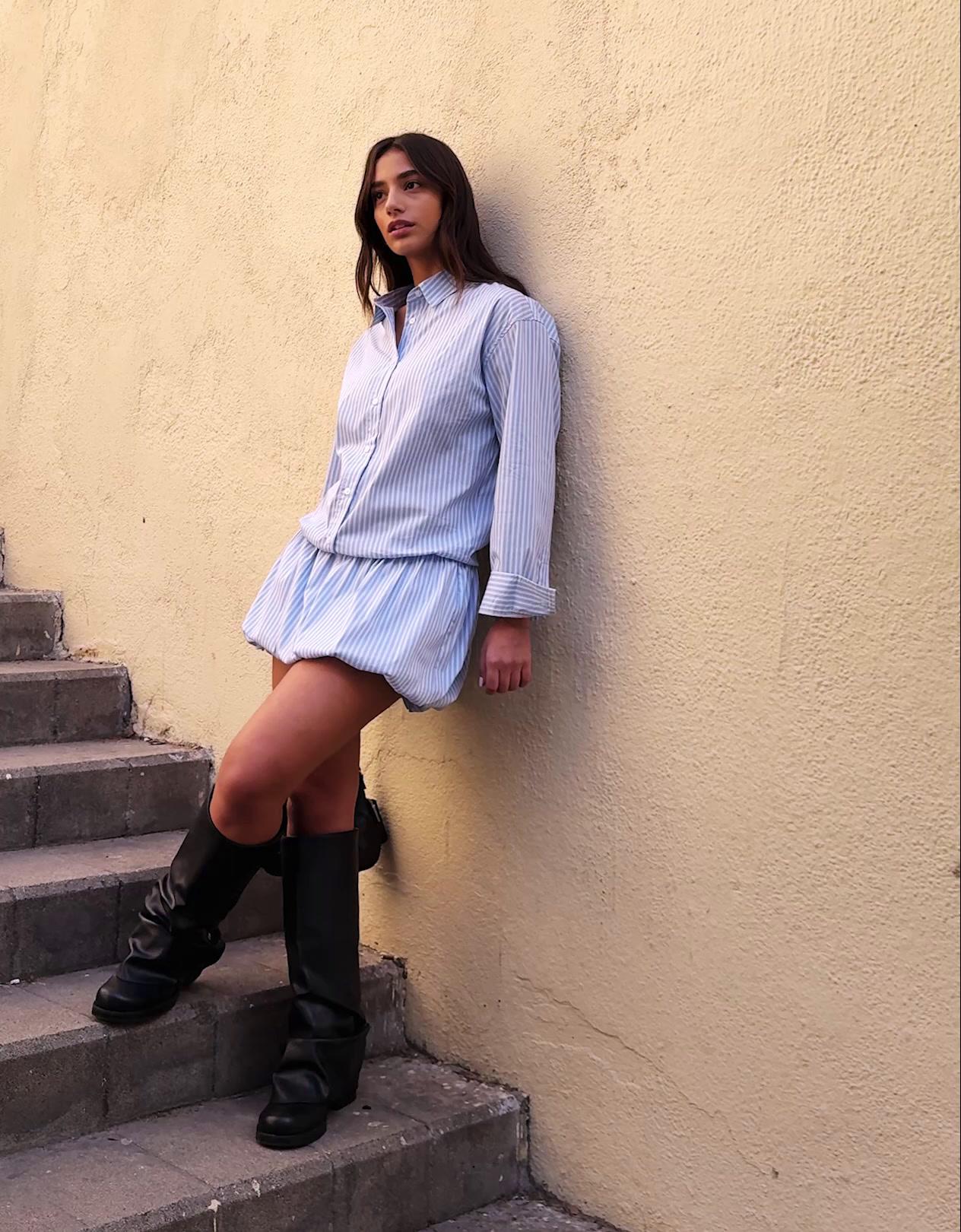 Balon kesim mini gömlek elbise - Görsel 15