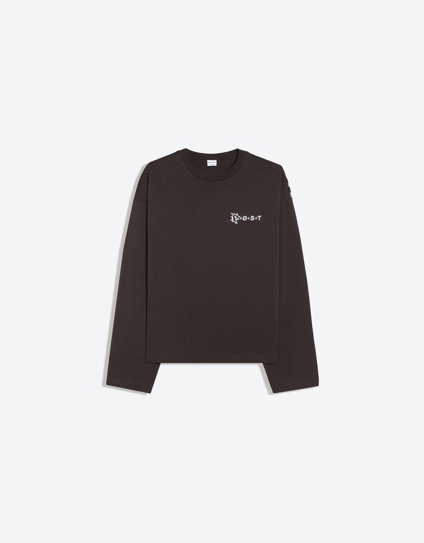 Long sleeve print T-shirt-Grey