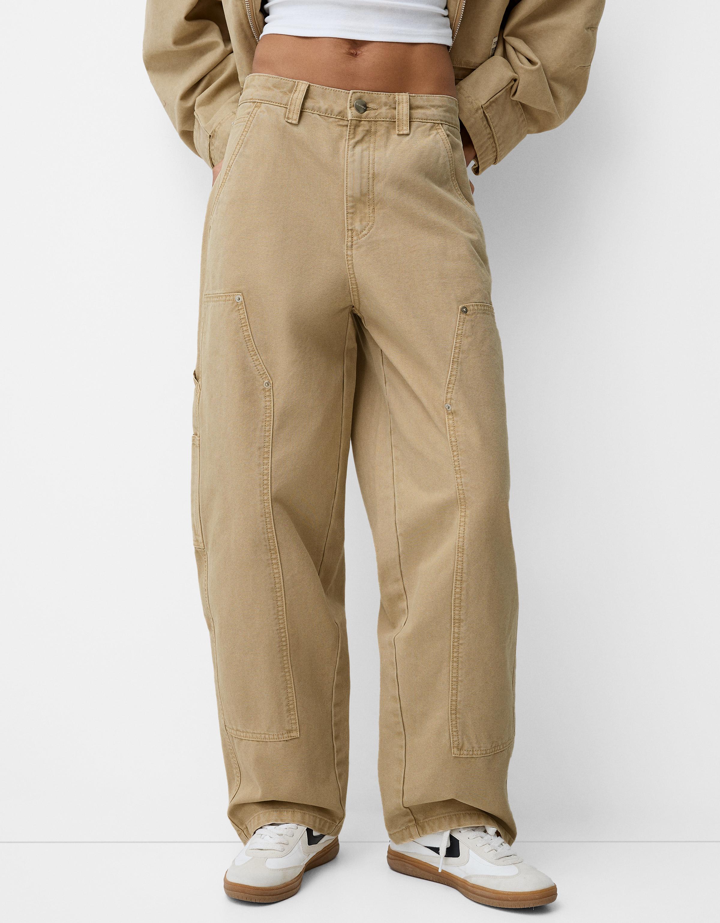 Bershka Hose Aus Baumwolle Im Workwear-Look Damen 38 Camel