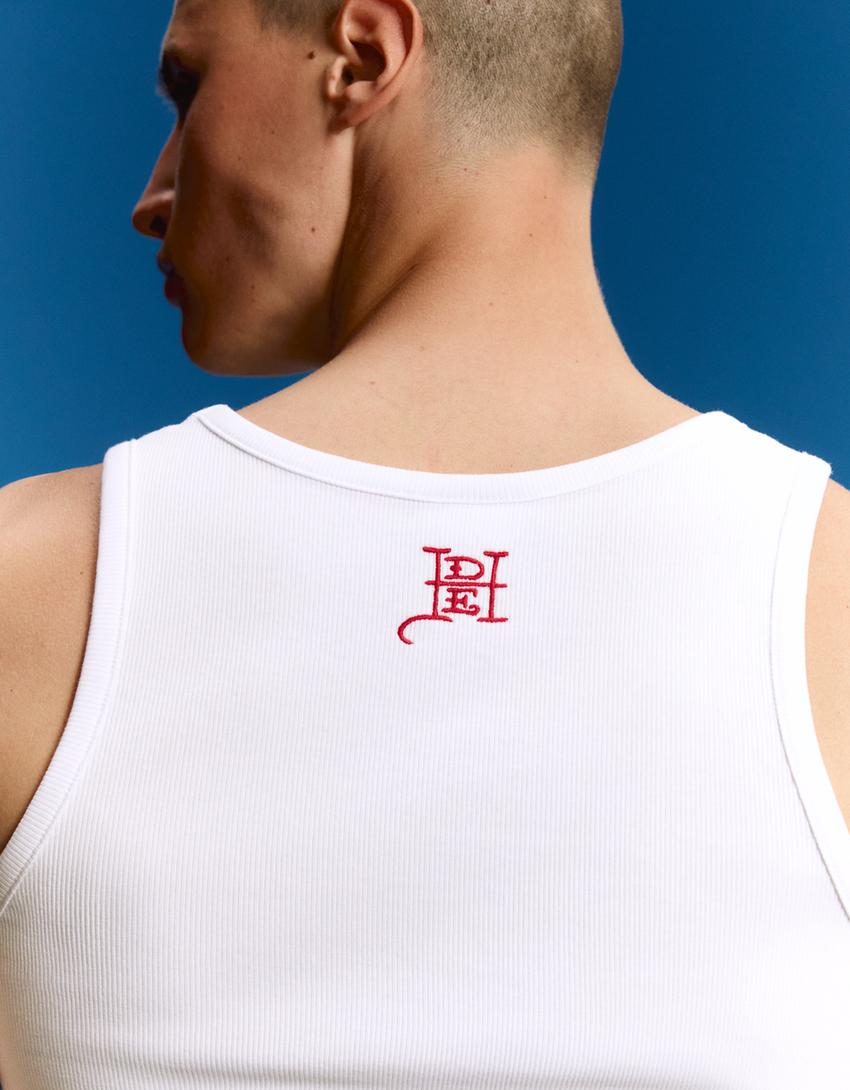 ED HARDY X BERSHKA print vest top-White