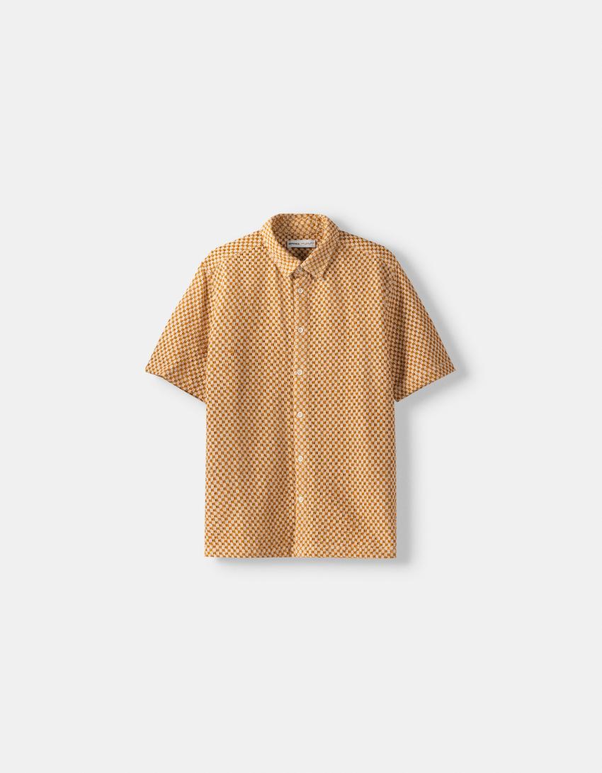 قميص ريفي بأكمام قصيرة وحياكة مفتوحة-برتقالي-5