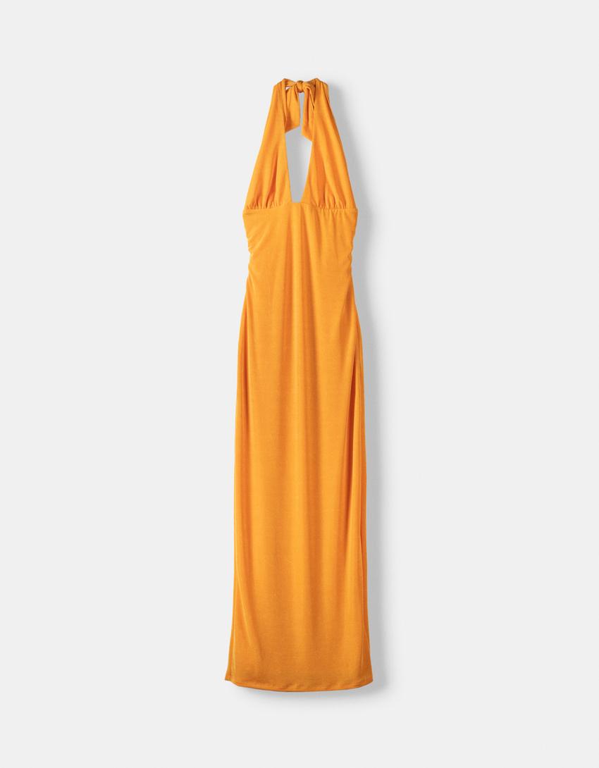 Halter neck midi dress-Orange-5