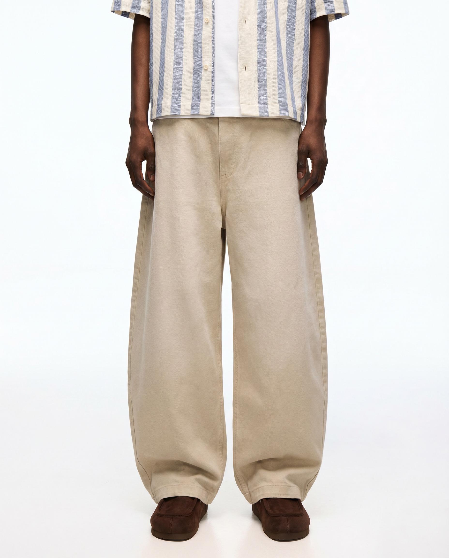 Embroidered crossover barrel trousers — Sand
