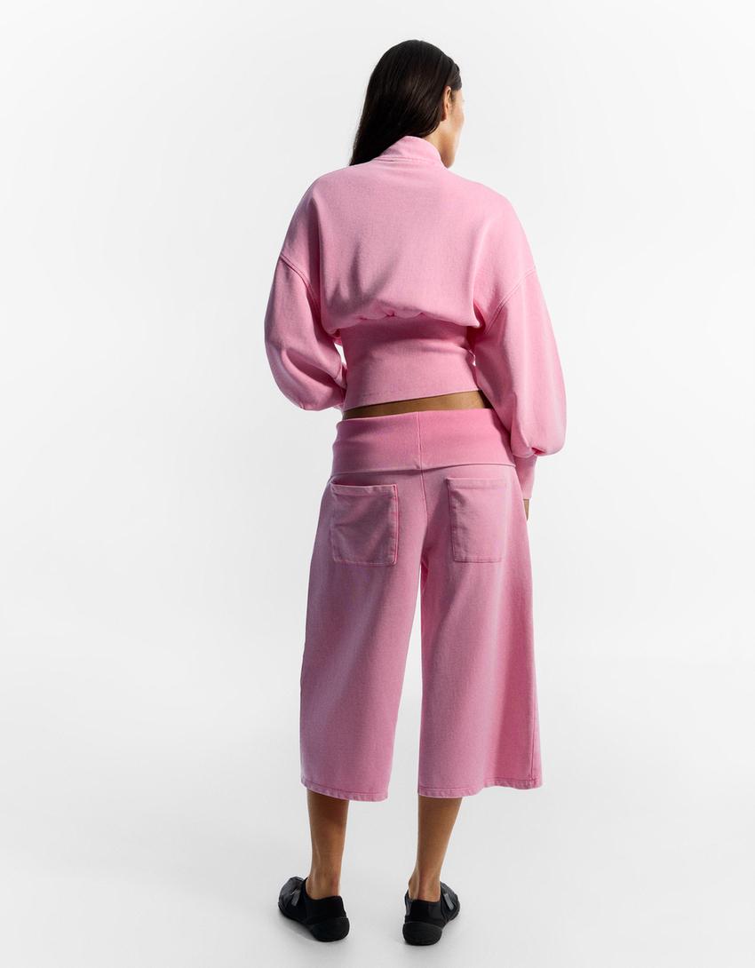 Faded-effect plush Bermuda shorts-Candy Pink