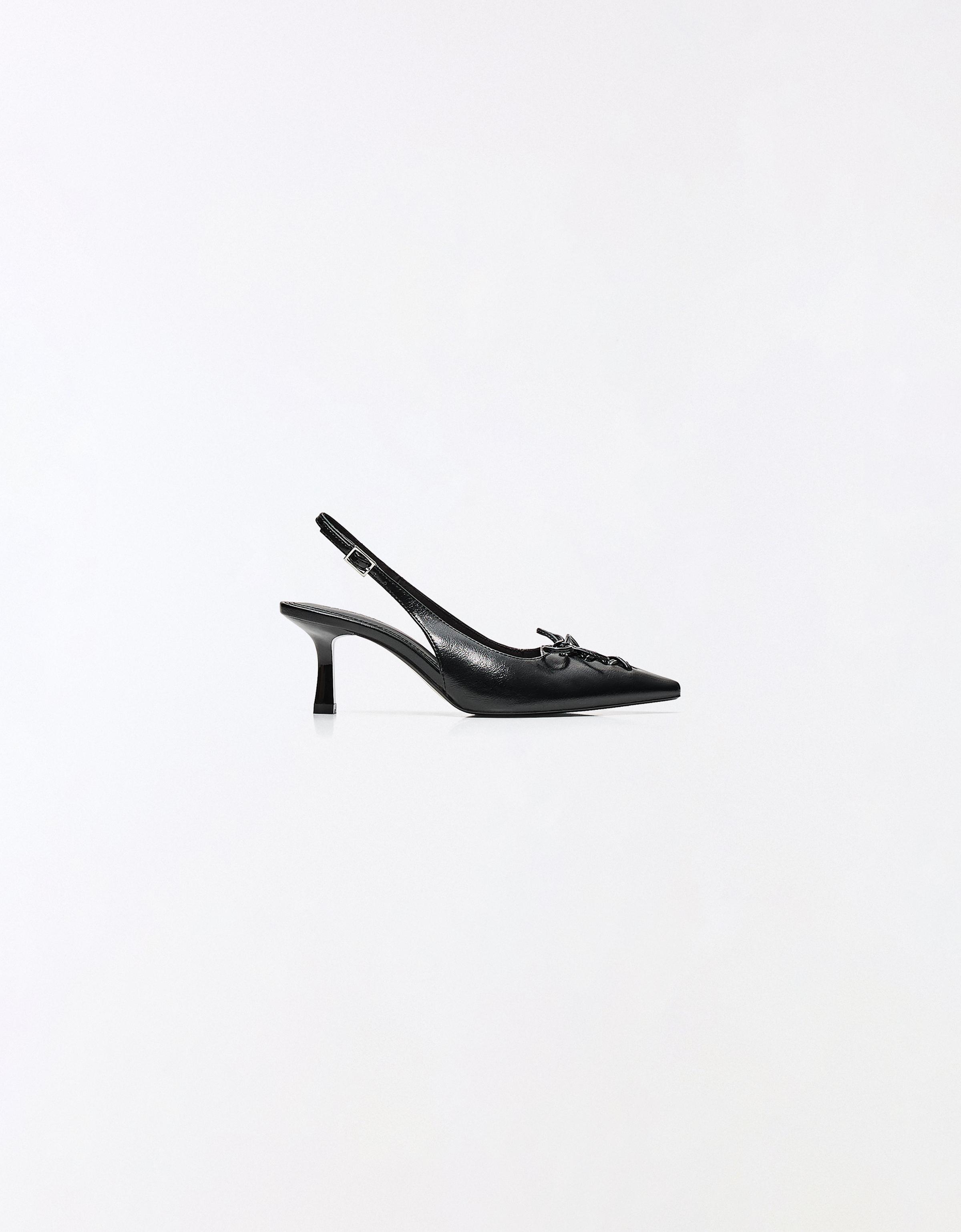 KITTEN HEEL CORSET SHOES — BLACK