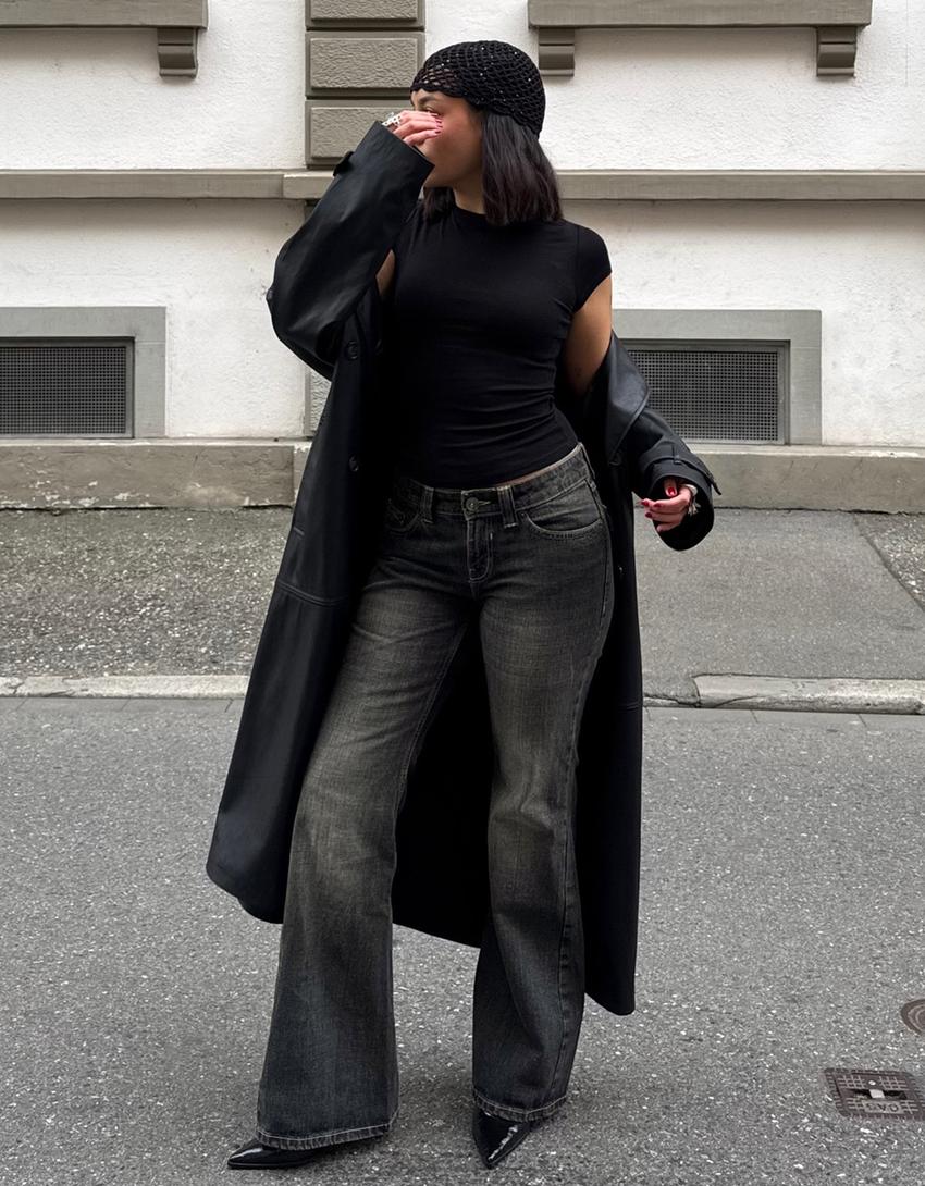 Jeans baggy fit flare fit vita bassa-Argentato