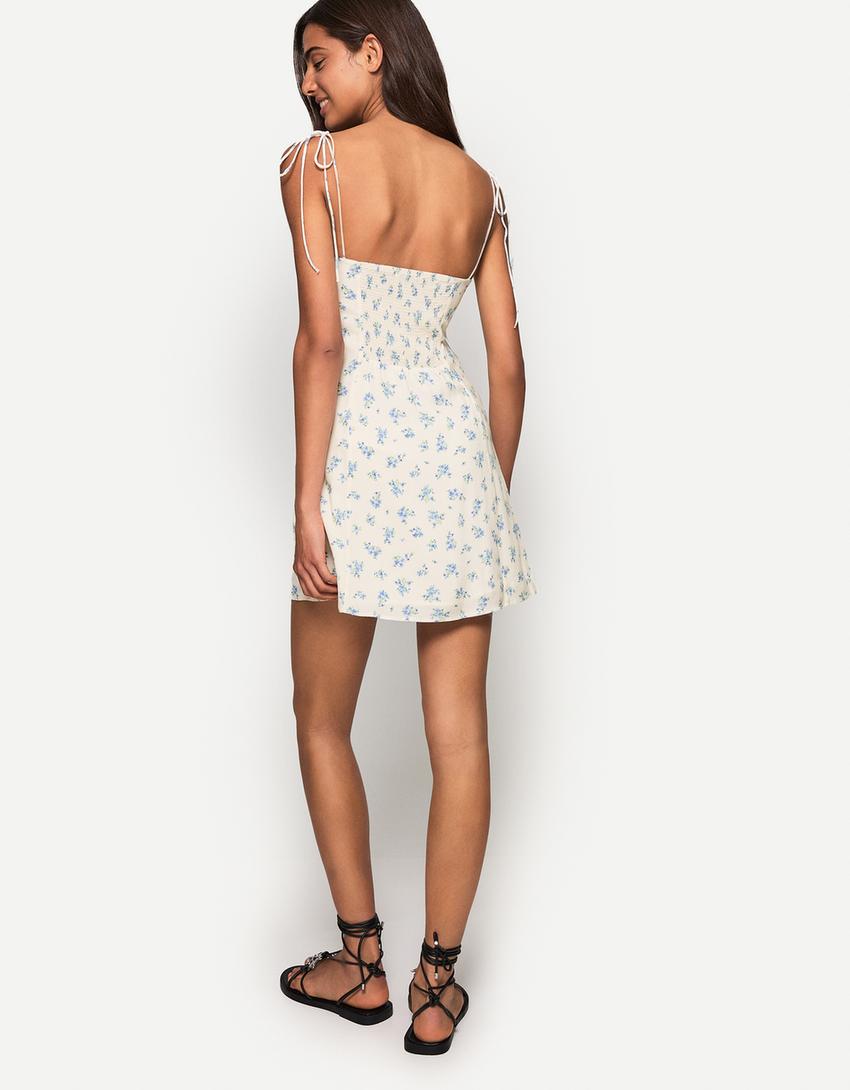 Printed strappy mini dress-Off white-1