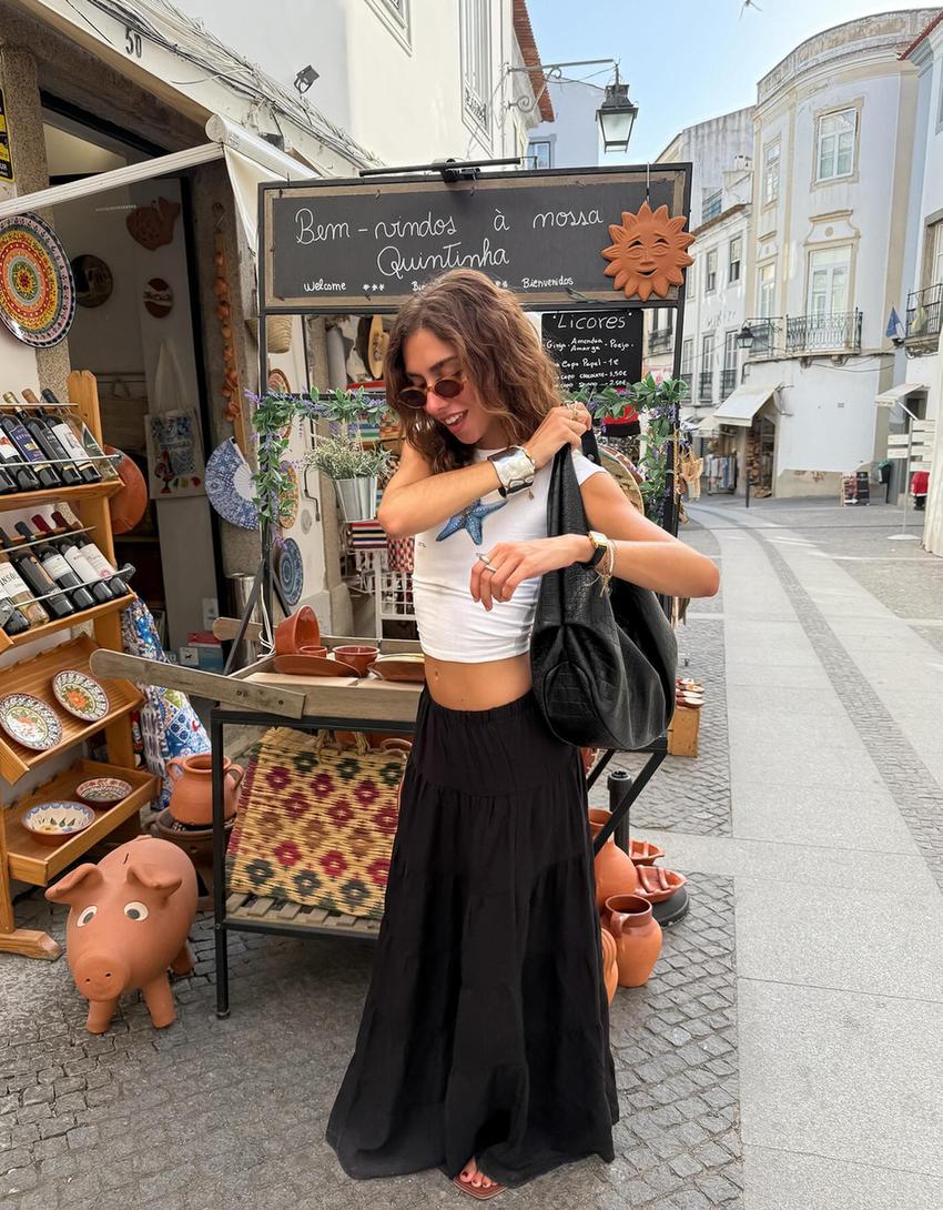 Rustieke halflange rok-Zwart