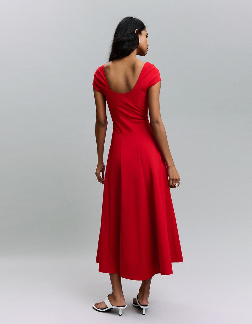 Robe midi jupe évasée-Rouge