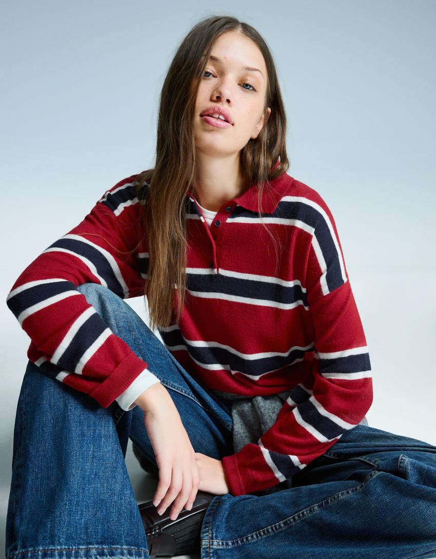 Sweater met polokraag-Rood