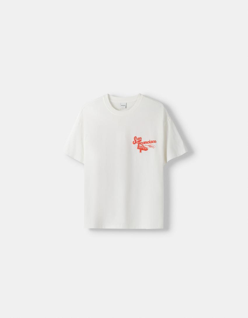 Printed short sleeve oversize T-shirt-Off white-4