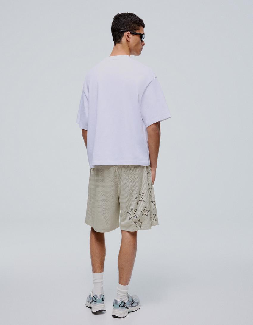 Printed mesh Bermuda shorts-Grey