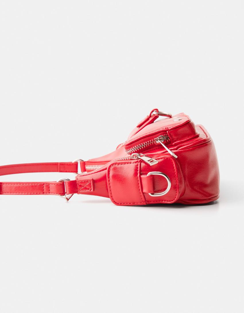 Multi-pocket shoulder bag-Red