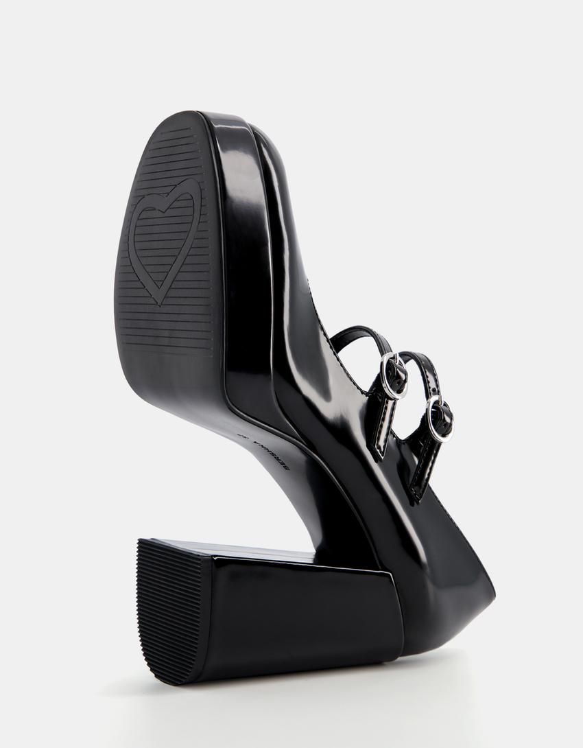 High-heel platform shoes with straps-BLACK