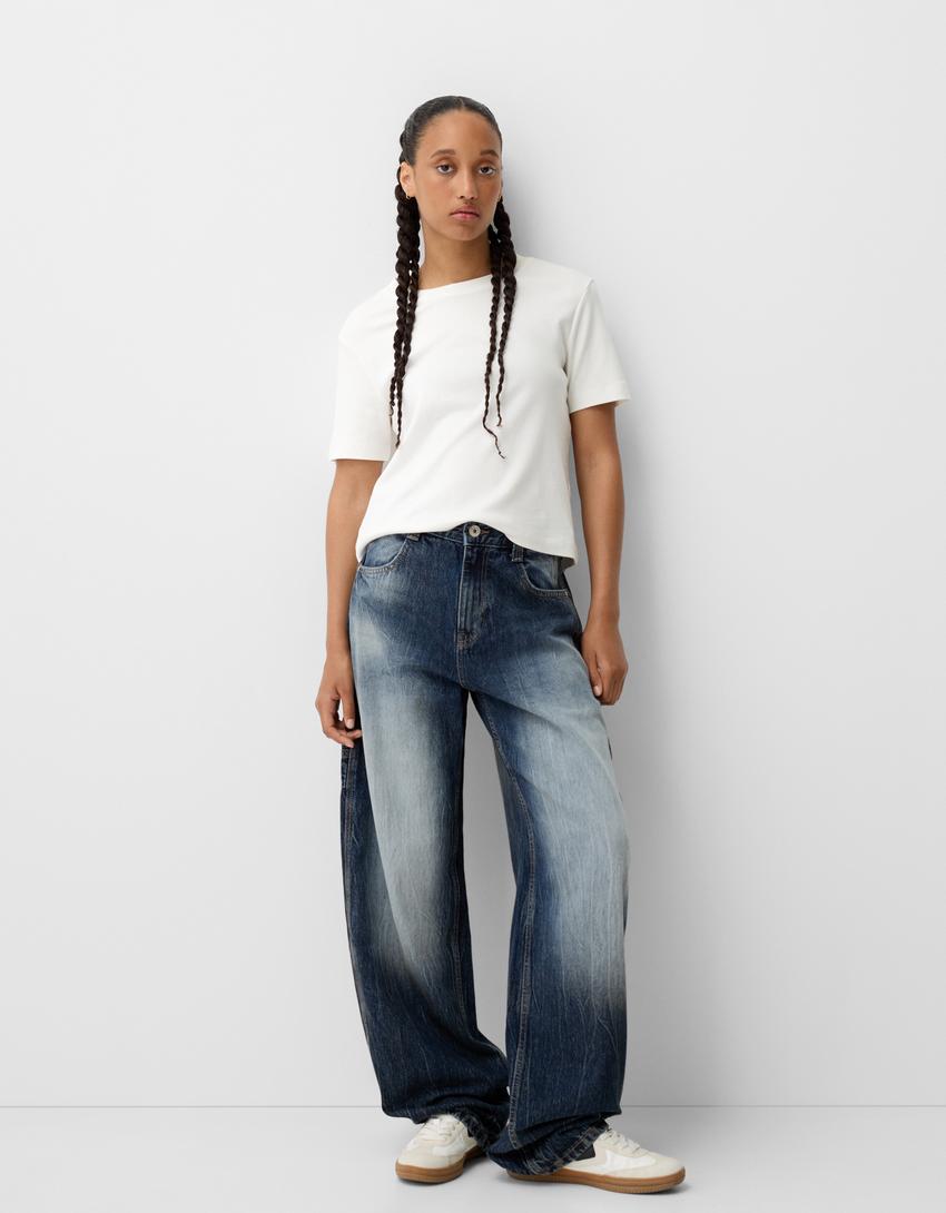 Adjustable balloon fit carpenter jeans-Dark blue