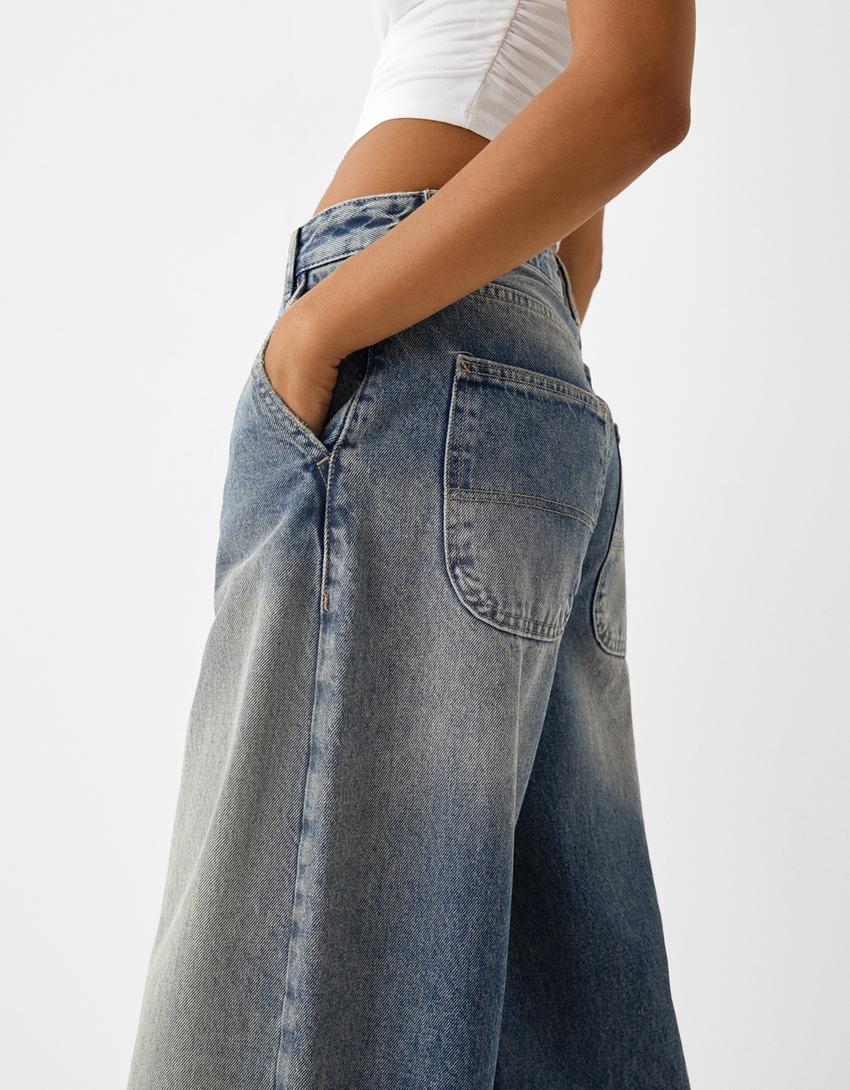 بنطال جينز تزلج بتأثير باهت-أزرق فاتح-4