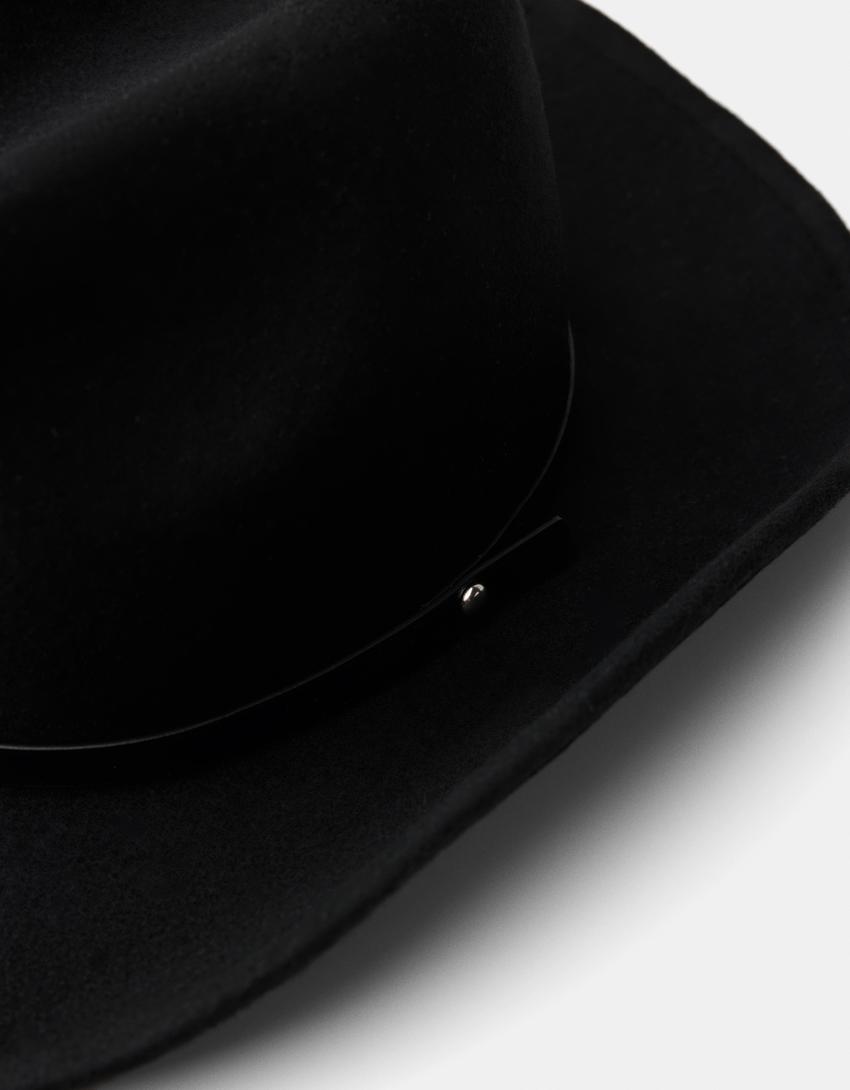 قبعة كاوبوي بتفصيل جلد صناعي-أسود-2
