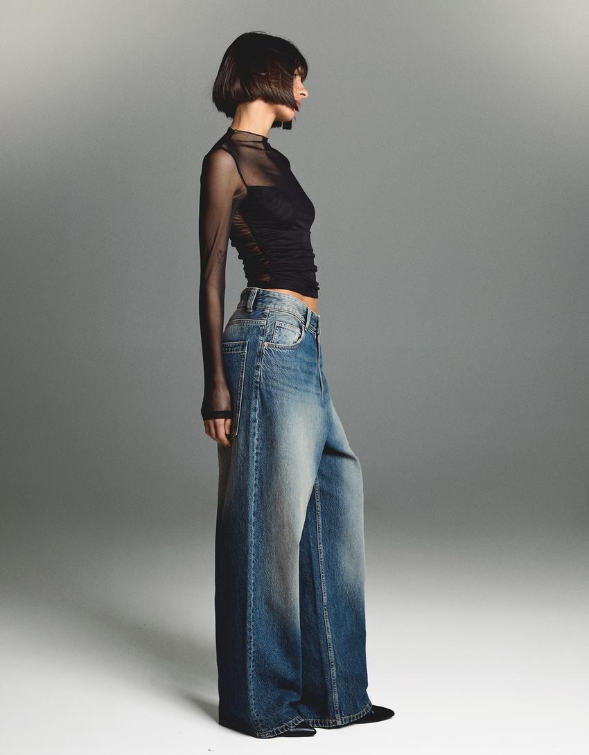 جينز فضفاض سوبر-أزرق مغسول من الخارج-3