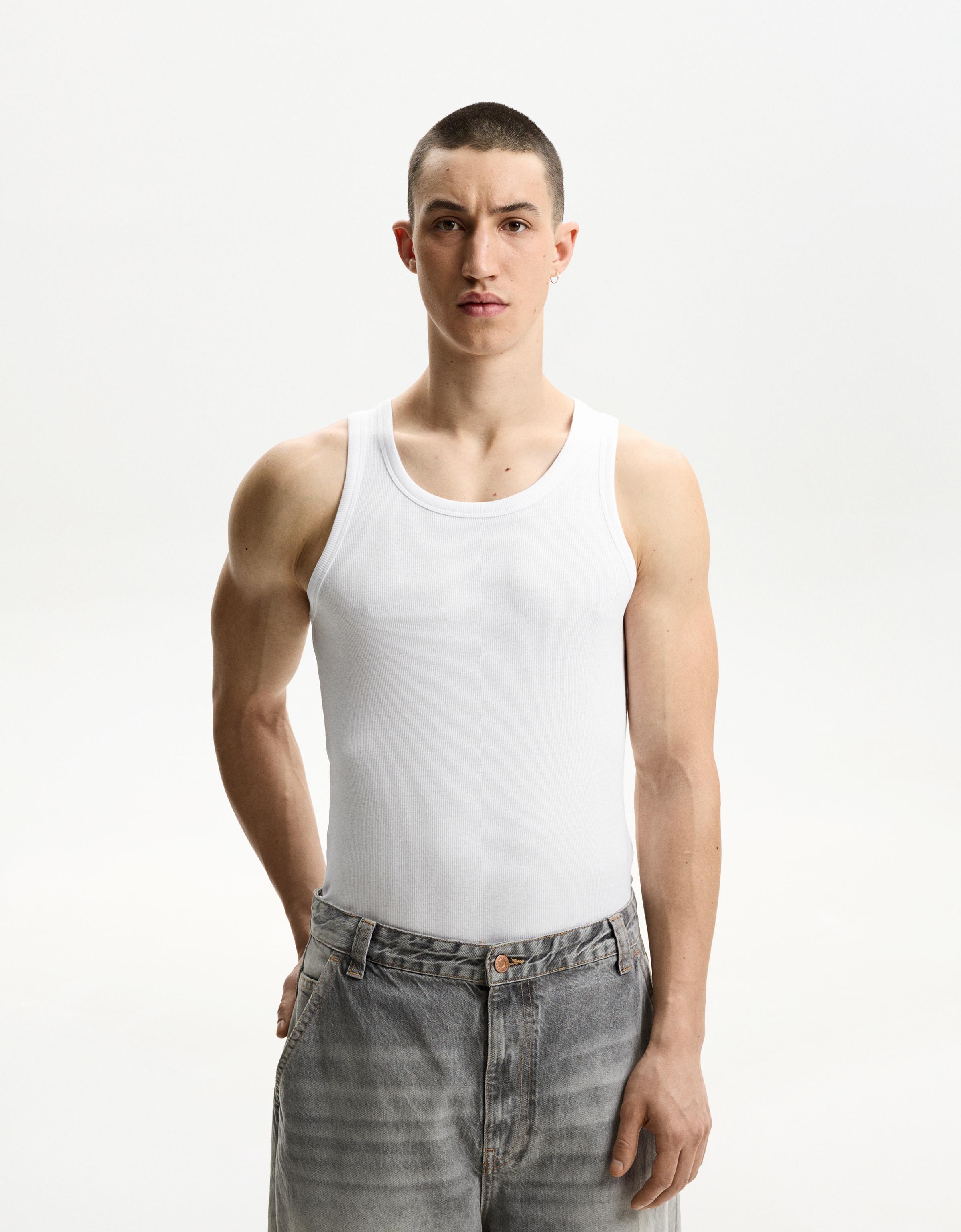 Bershka Trägertop Aus Rib Herren L Weiss