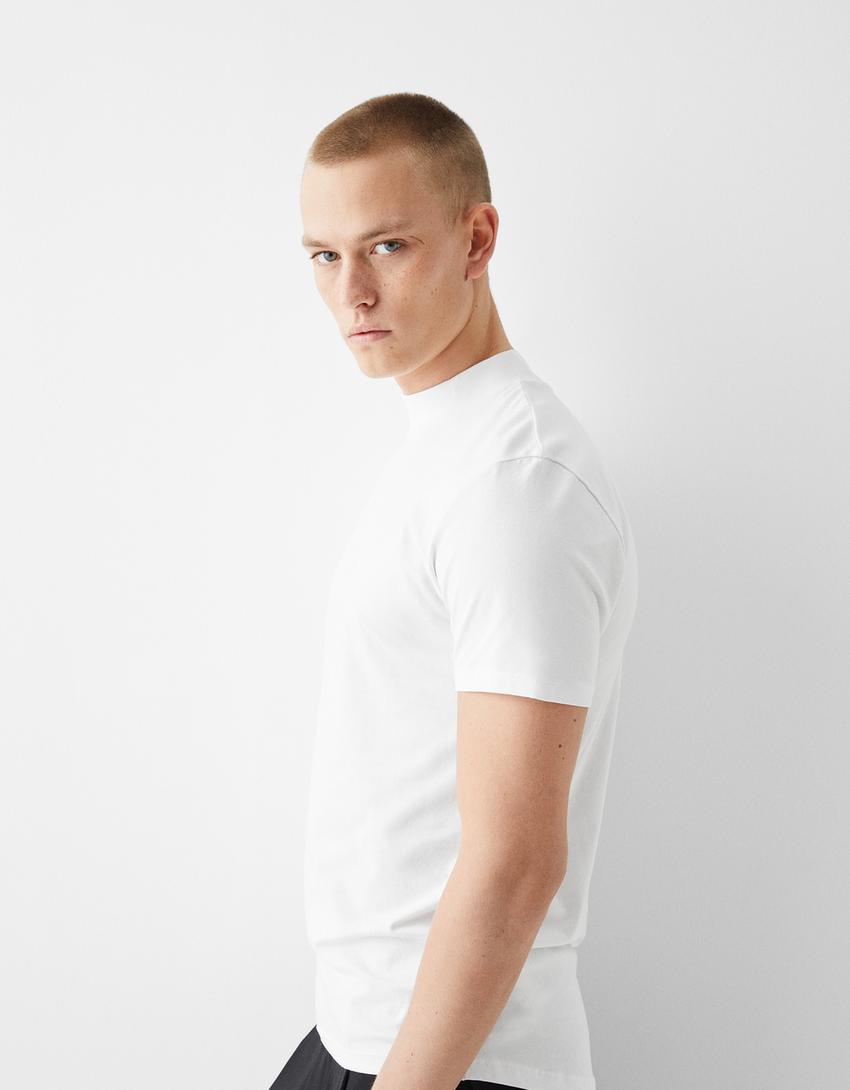 T-shirt manches courtes col montant-Blanc-2