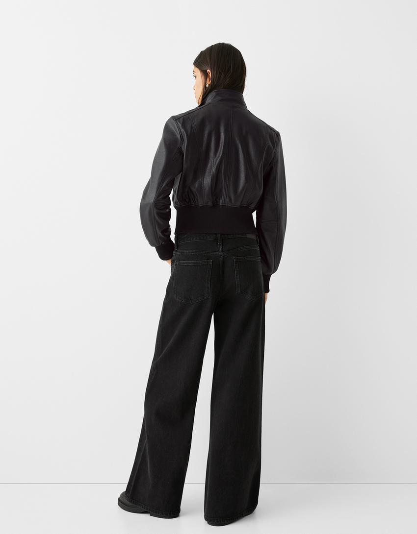 Faux leather jacket-Black