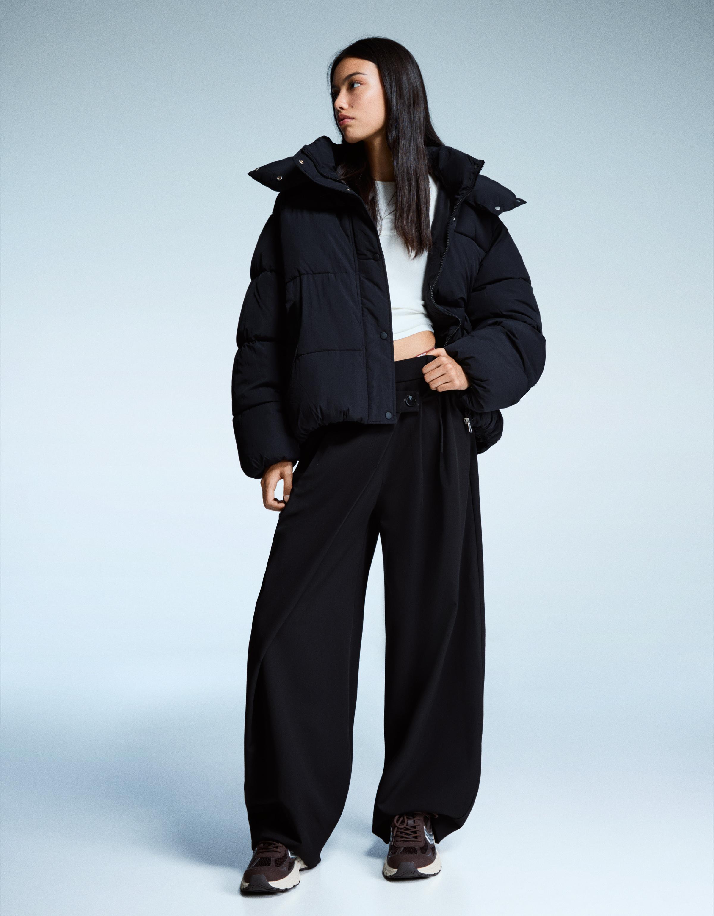 Bershka Puffy-Jacke Mit Kapuze Damen Xs Schwarz