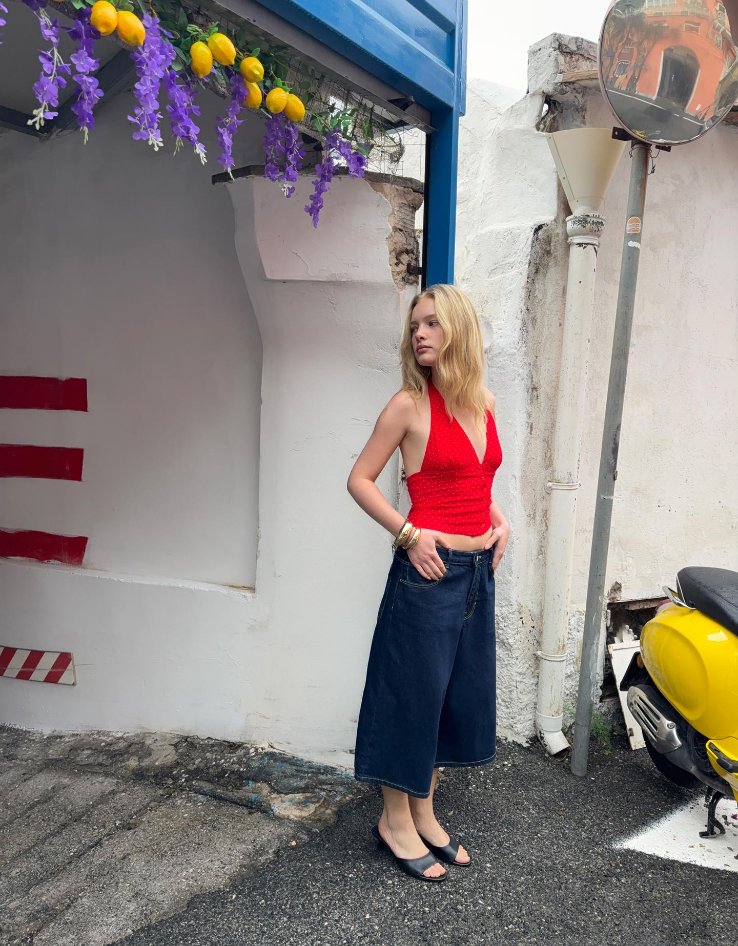 Bershka Top Halter Estampado Mujer S Rojo