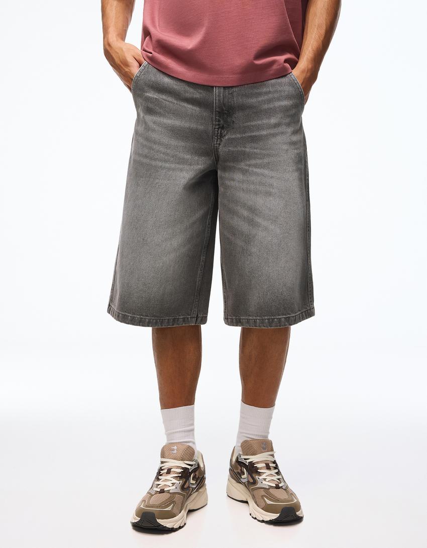 Skater denim Bermuda shorts-Grey