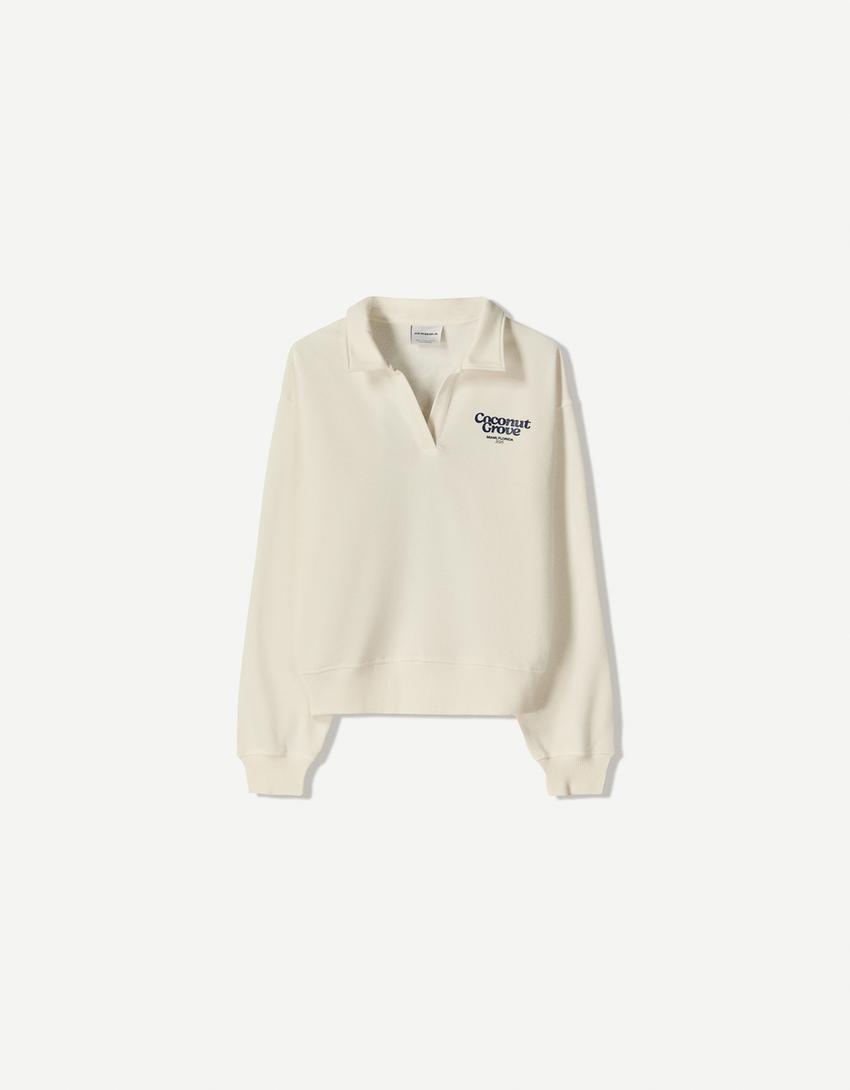 Long sleeve polo collar sweater-Off white
