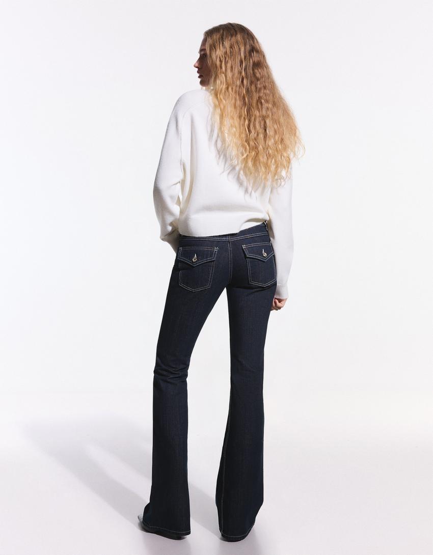 Düşük bel baggy fit çan paça jean-Denizci mavisi