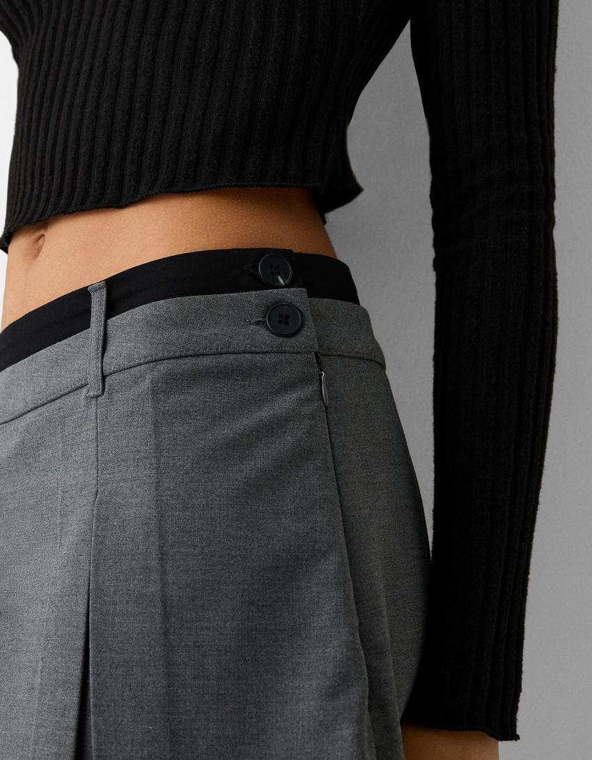Jupe-culotte tailoring plissée-Gris-5