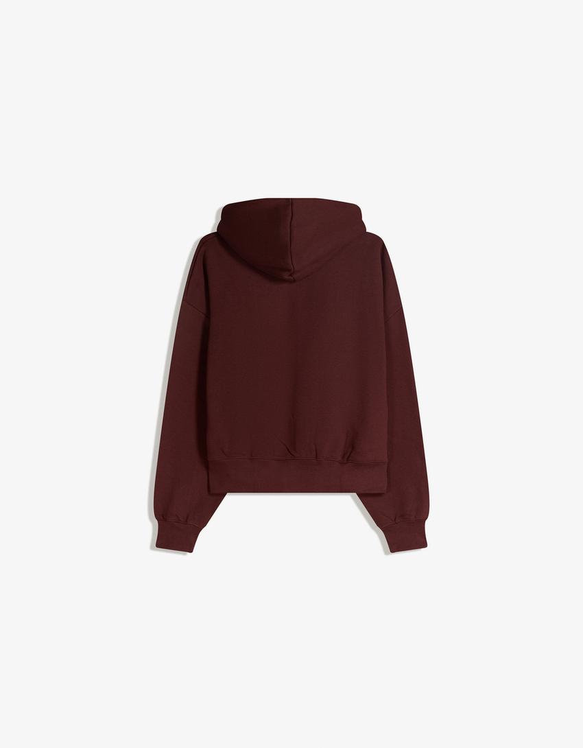 Bluza boxy z kapturem i nadrukiem-Brązowy