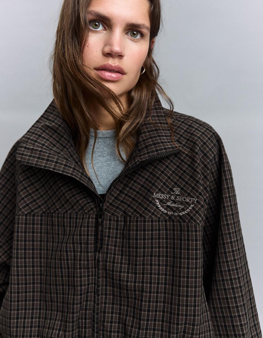 Check print jacket-Dark grey