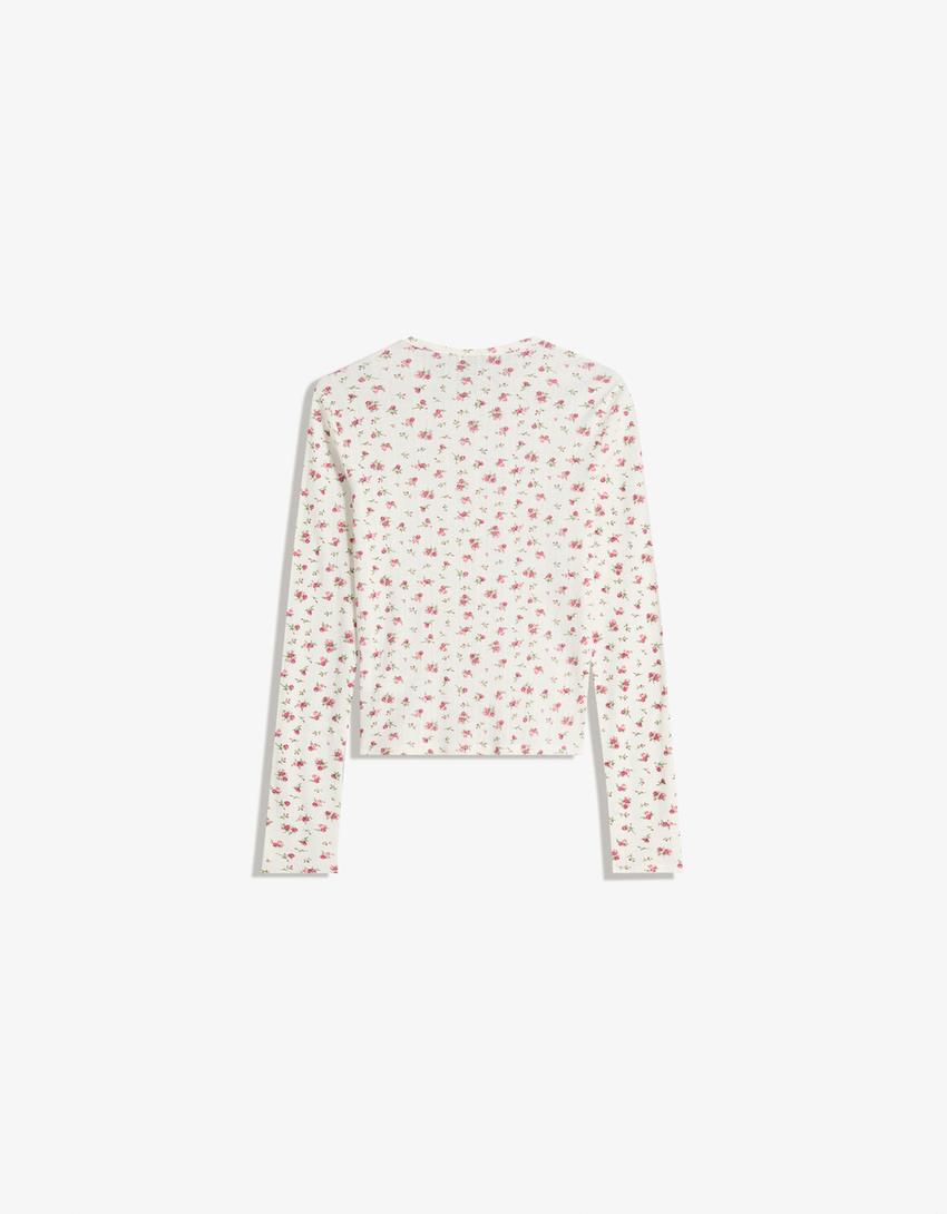 Printed openwork cardigan-Cream-4