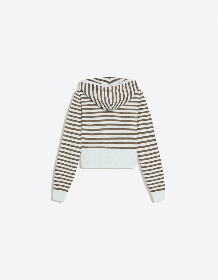 Zip-up striped hoodie-Blue