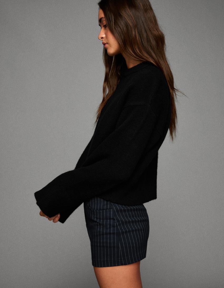 Oversize sweater with ribbed hem-Black-1