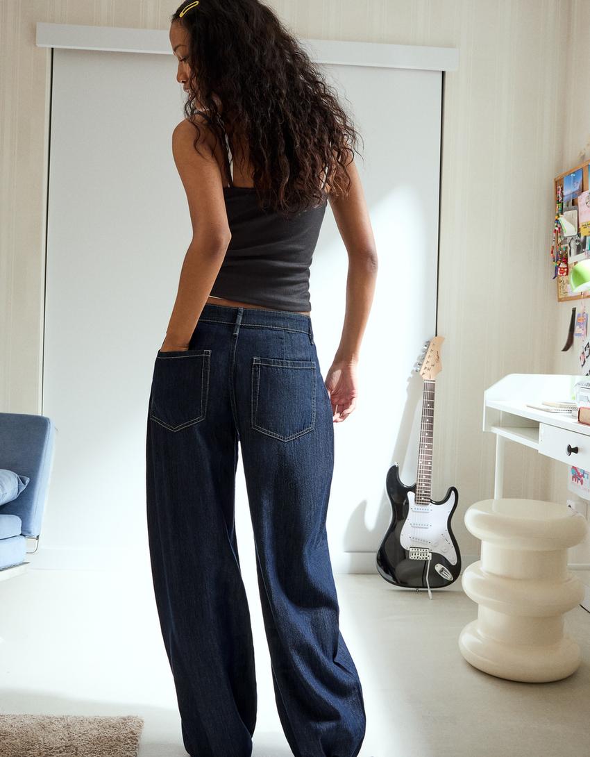 Low-rise wide-leg balloon jeans-Blue