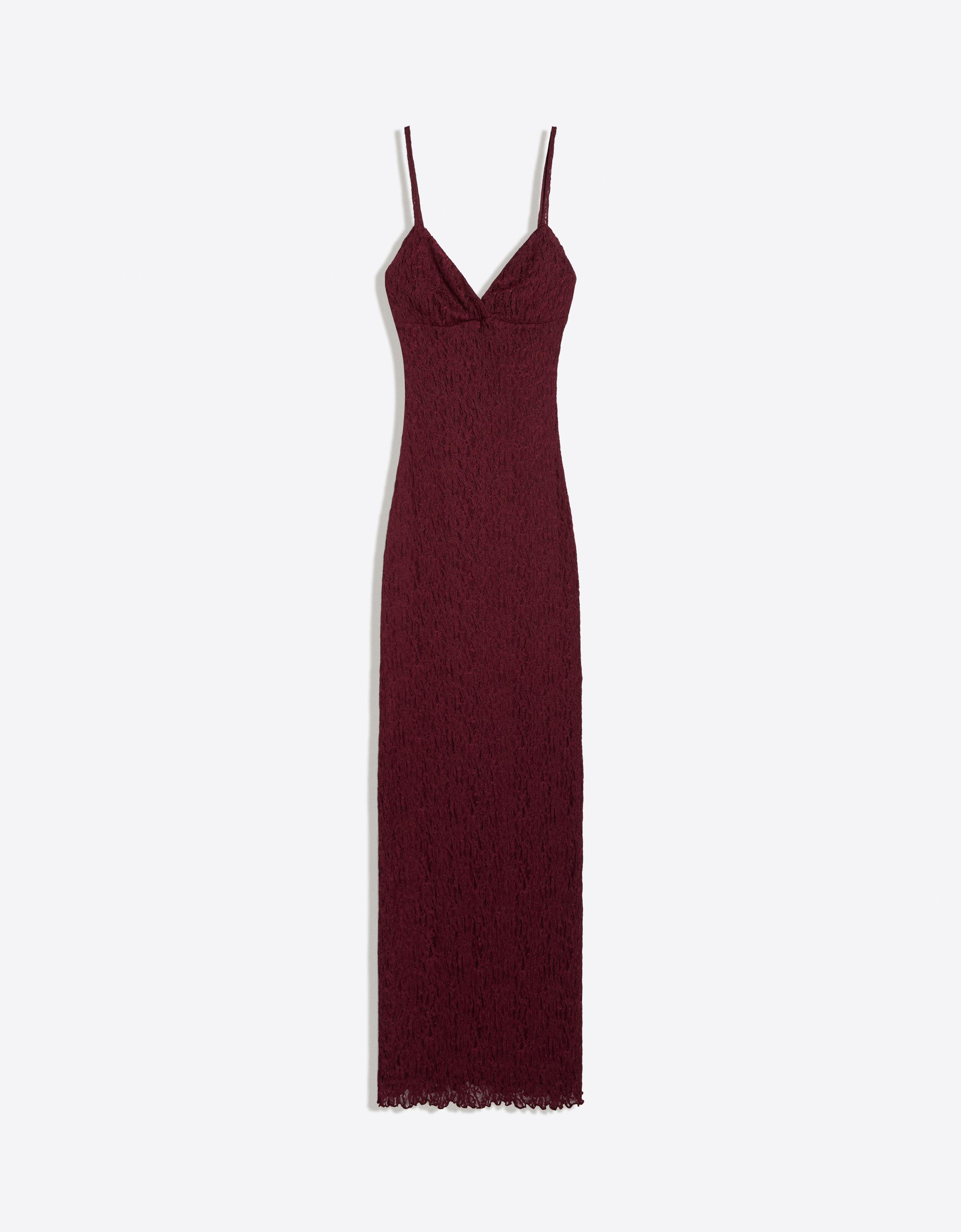 Vestido Midi Tirantes Encaje Mujer S Burdeos