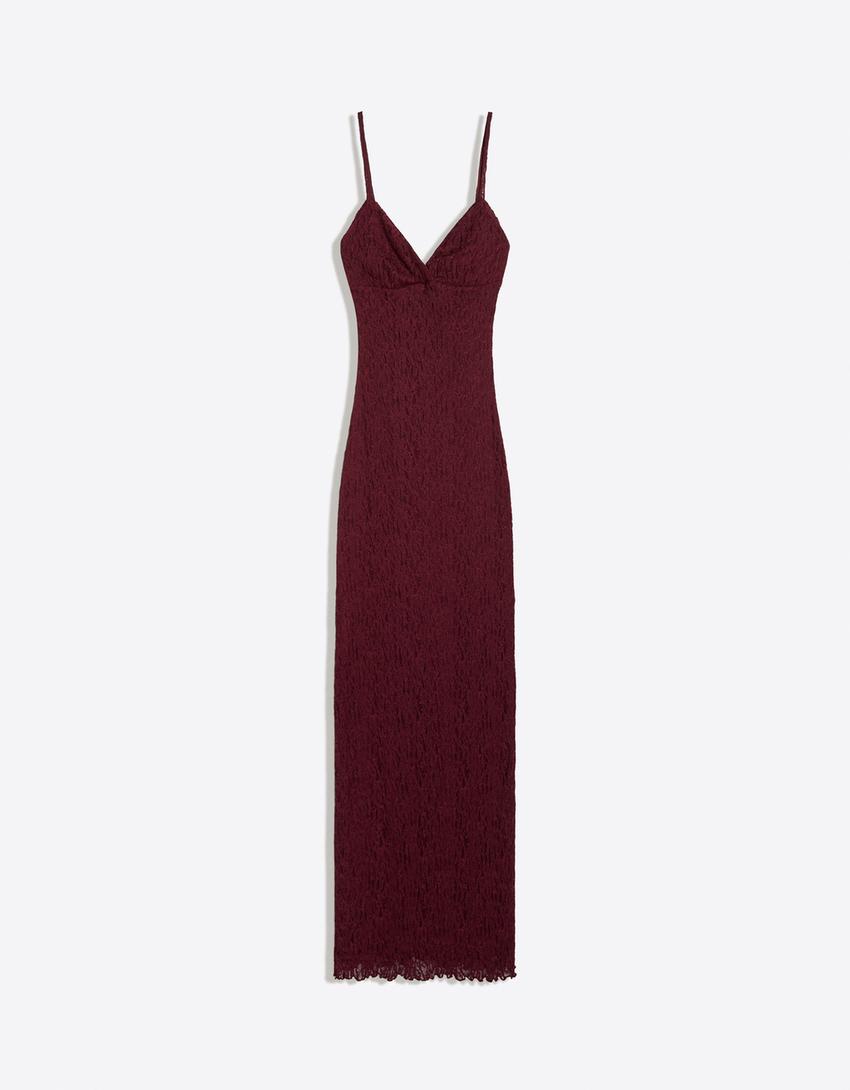 burgundy lace bodycon dress Opulessa Vacation Solid Color Knit Lace Bodycon Dress For Women, Burgundy Christmas Party, Elegant New Year's Eve Outfits, See Through Date Night