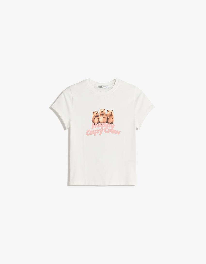 T-shirt manches courtes imprimé-Blanc cassé-3