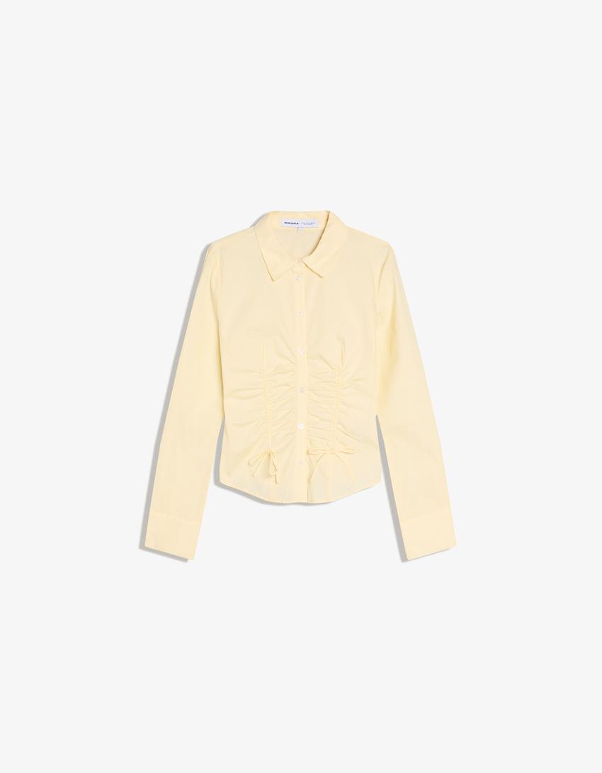Gathered poplin shirt-Yellow