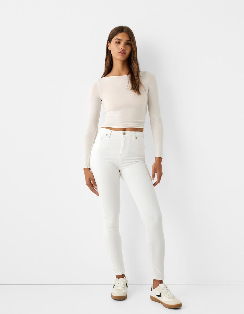 Pantalones Campana Blancos Bershka Bershka Mujer Pantalones Anchos