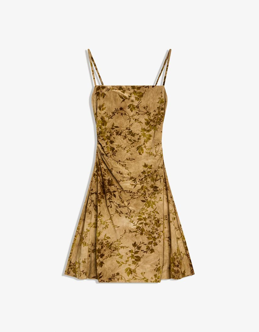 Rochie mini tul print efect catifea-Verde