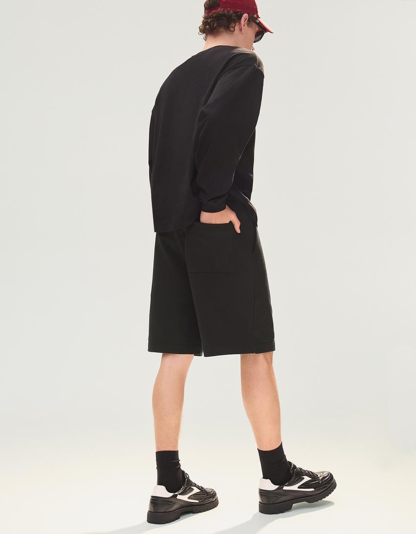 Bermude simple flaușate-Negru