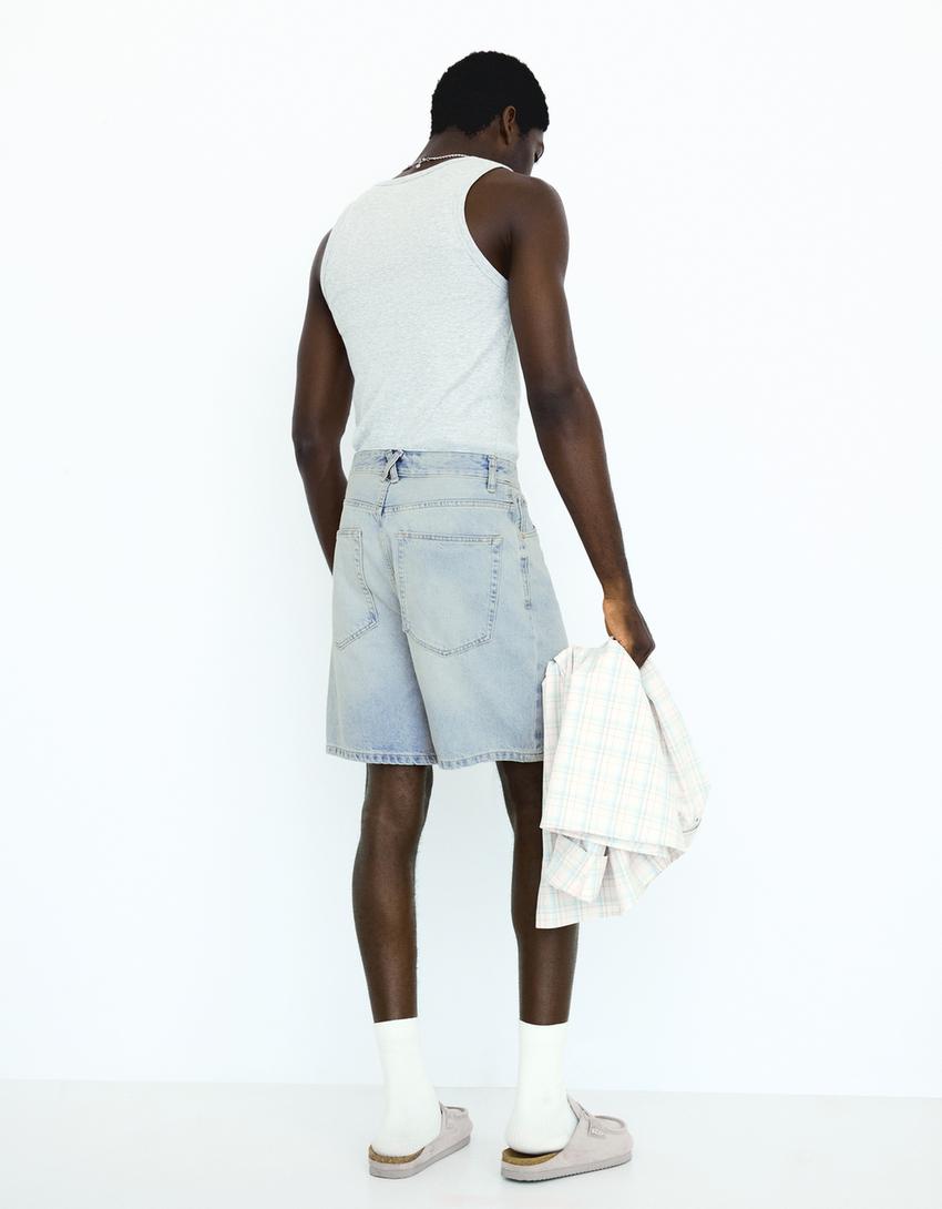 Denim Bermuda shorts-Light blue