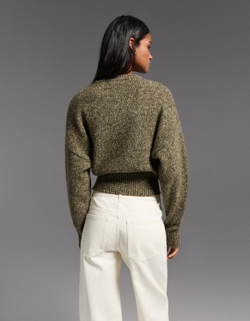 Pullover mit körpernah geschnittenem Bund-Grün