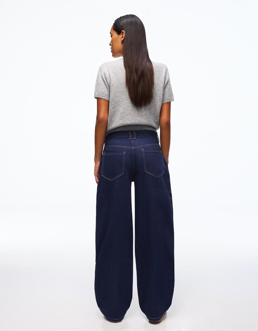 Baggy Barrel Jeans mit tiefem Bund-Marinenblau